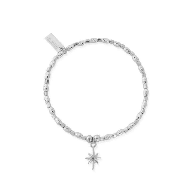 Chlobo silver bracelet with textured beads and a lucky star charms | Carathea