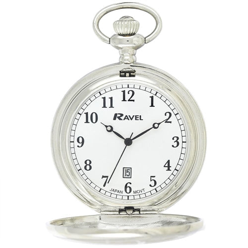Chrome Full Hunter Pocket Watch with Date Pocket Watch LBS
