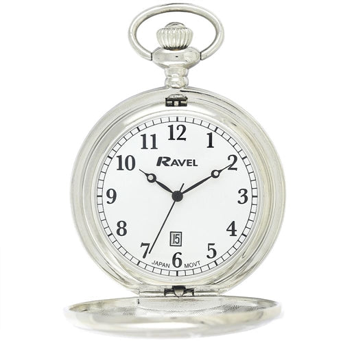 Chrome Full Hunter Pocket Watch with Date Pocket Watch LBS 