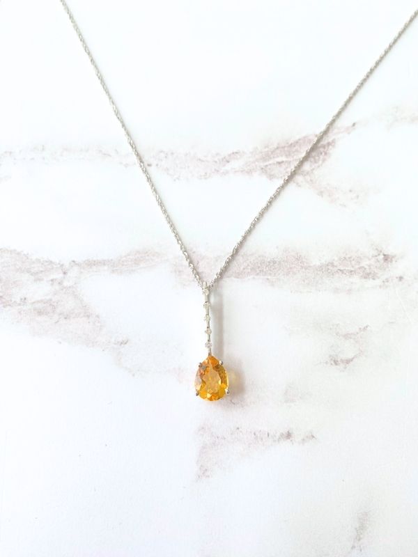 9ct White Gold Citrine and Diamond Pendant Carathea