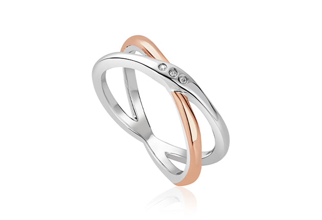 Clogau Ripples Cross Over Ring with White Topaz 3SRPP0209 Rings Carathea