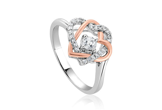 Clogau Always in my Heart Silver Ring with White Topaz 3SAMH0096 Rings CLOGAU GOLD J 