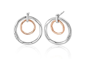 Silver Ripples Double Hoop Earrings with White Topaz 3SRPP0208 Earrings CLOGAU GOLD 