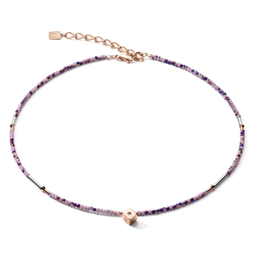 Coeur de Lion Amethyst & Pink Crystal Necklace with Crystal Set Cube Necklaces & Pendants Carathea