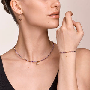 Coeur de Lion Amethyst & Pink Crystal Necklace with Crystal Set Cube Necklaces & Pendants Carathea