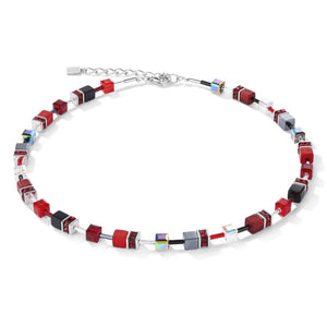 Coeur de Lion Geocube Necklace in Red and Grey 4014/10-0312 Jewellery Carathea jewellers