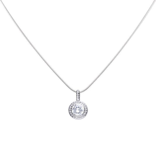 Diamonfire Round Halo Pendant with Cubic Zirconia Jewellery Gecko 