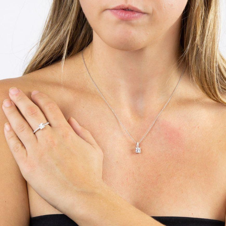 Diamonfire Princess Cut Zirconia with Pave Bale Pendant Necklaces & Pendants DIAMONFIRE