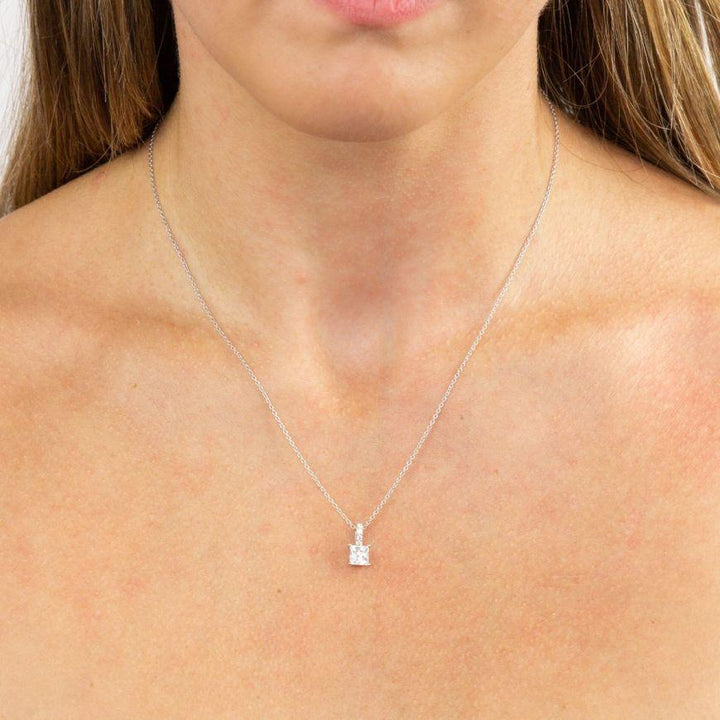 Diamonfire Princess Cut Zirconia with Pave Bale Pendant Necklaces & Pendants DIAMONFIRE