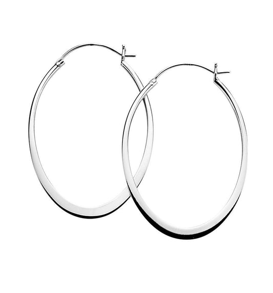 Silver Flat Oval Hoop Earrings Jewellery Gecko 