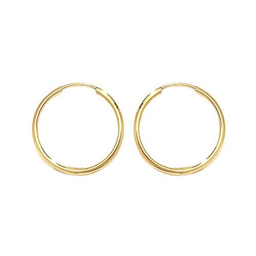 These are 9ct yellow gold, 14mm diameter hoop sleeper earrings with a secure and comfortable tube fitting.