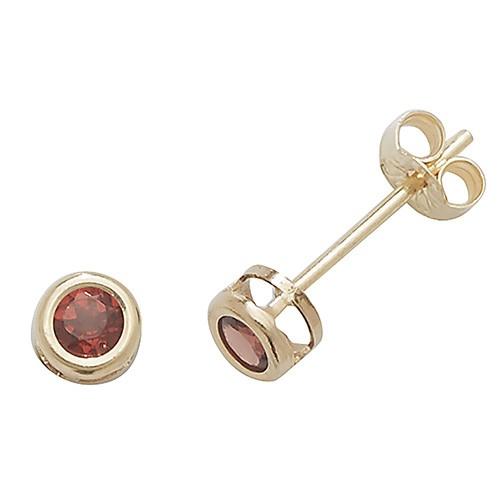 9CT GARNET ROUND STUD Earrings 