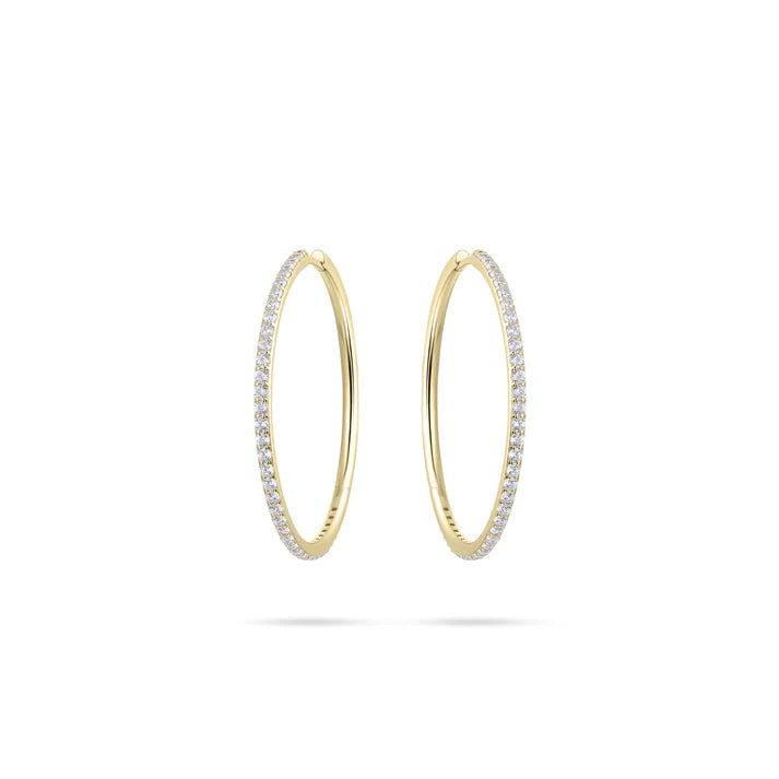 Large Gold Plated Hoop Earrings with Cubic Zirconia (30mm)