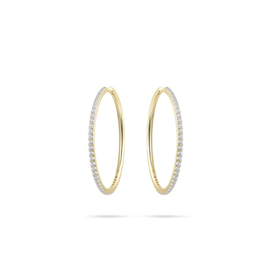 Large Gold Plated Hoop Earrings with Cubic Zirconia (30mm)