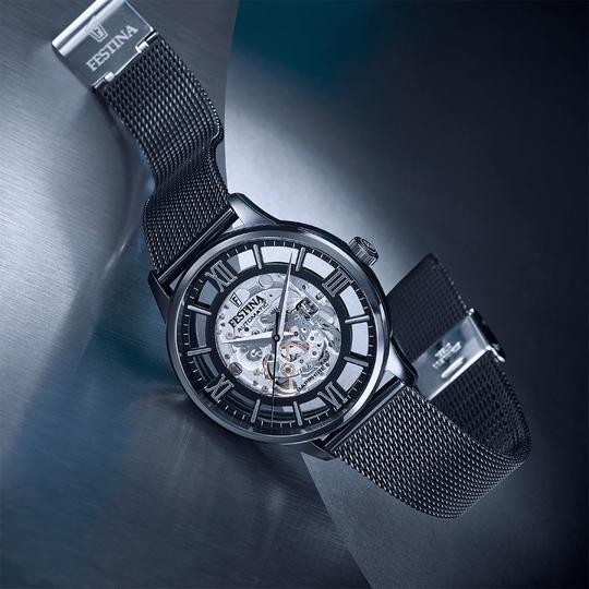 Men's Festina Automatic Skeleton Watch with Black Mesh Strap F20535/1 Watches Festina