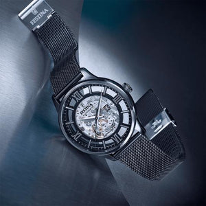 Men's Festina Automatic Skeleton Watch with Black Mesh Strap F20535/1 Watches Festina 