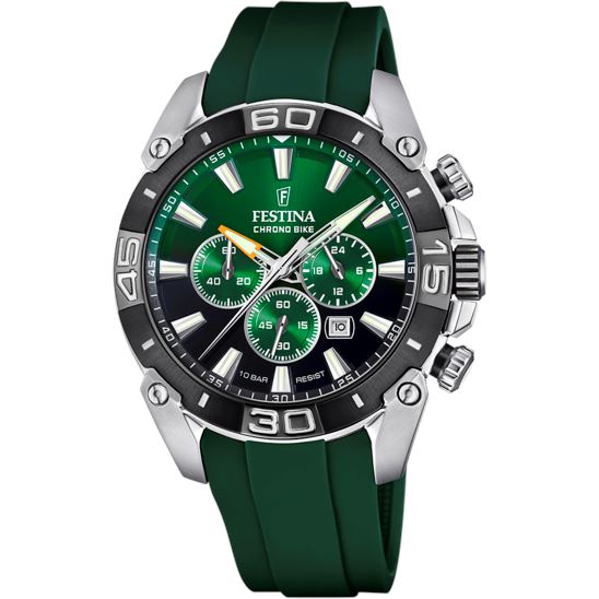 Festina Men's Chronobike Watch with Green Dial & Rubber Strap F20544/3 Watches Festina
