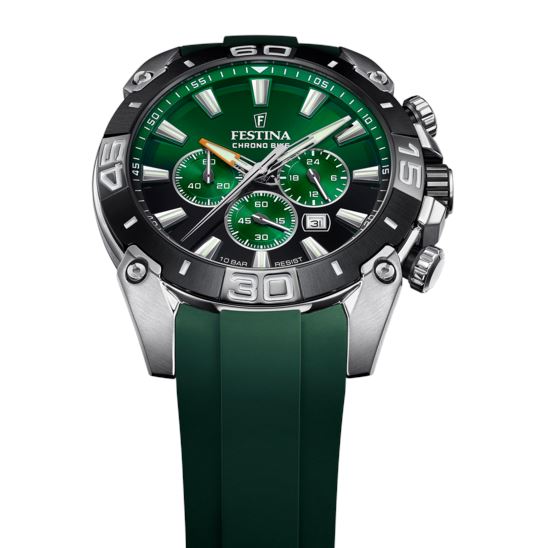 Festina Men's Chronobike Watch with Green Dial & Rubber Strap F20544/3 Watches Festina