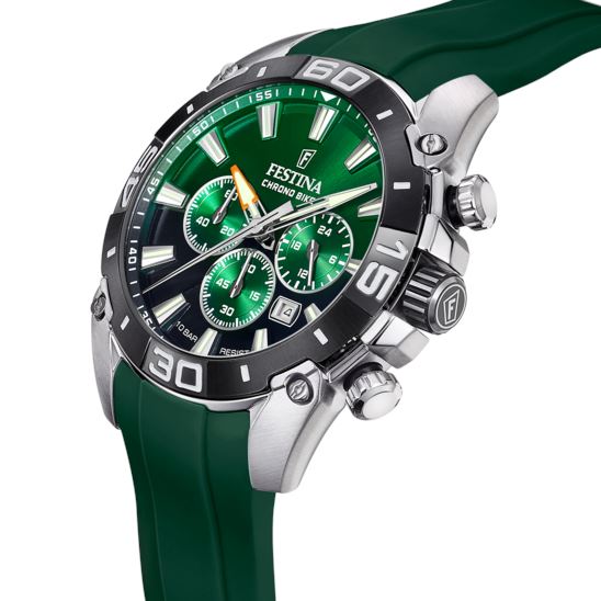 Festina Men's Chronobike Watch with Green Dial & Rubber Strap F20544/3 Watches Festina
