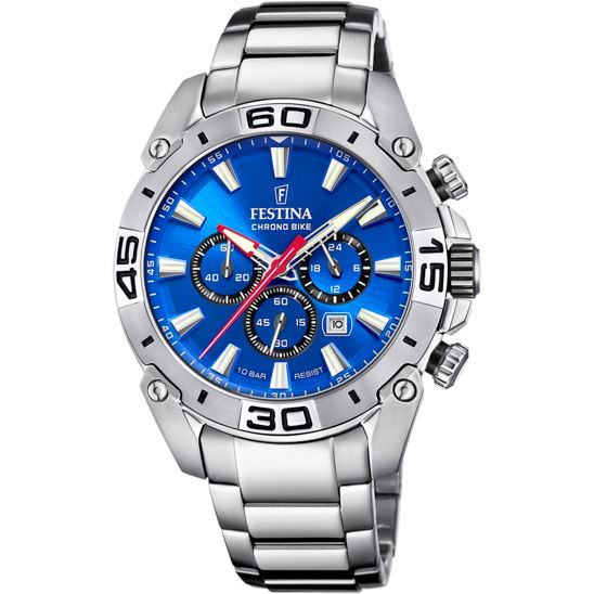 Festina 2021 Chrono Bike Watch with Blue Dial and Stainless Steel Bracelet F20543/2 Watches Festina