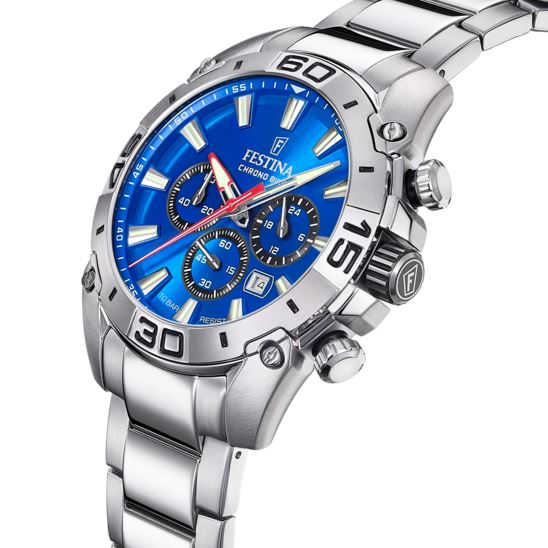 Festina 2021 Chrono Bike Watch with Blue Dial and Stainless Steel Bracelet F20543/2 Watches Festina