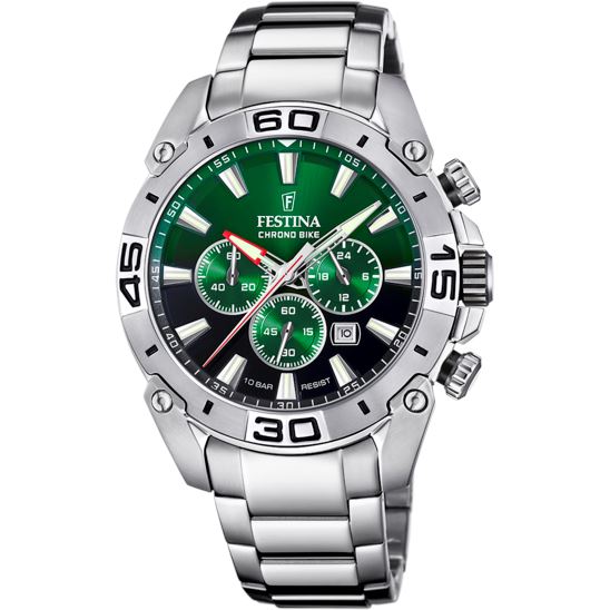 Festina 2021 Chrono Bike Watch with Green Dial and Stainless Steel Bracelet F20543/3 Watches Festina 