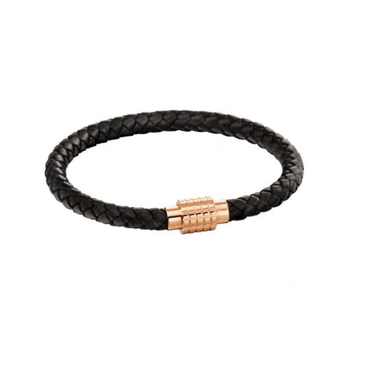 Fred Bennett Black Plaited Bracelet with Rose Gold Clasp men's bracelets & bangles FRED BENNETT 