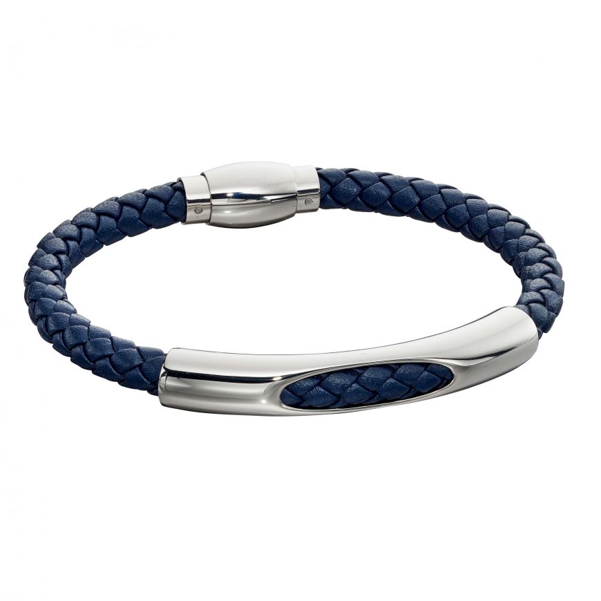 Fred Bennett Blue Woven Leather Bracelet Men's Bracelets FRED BENNETT