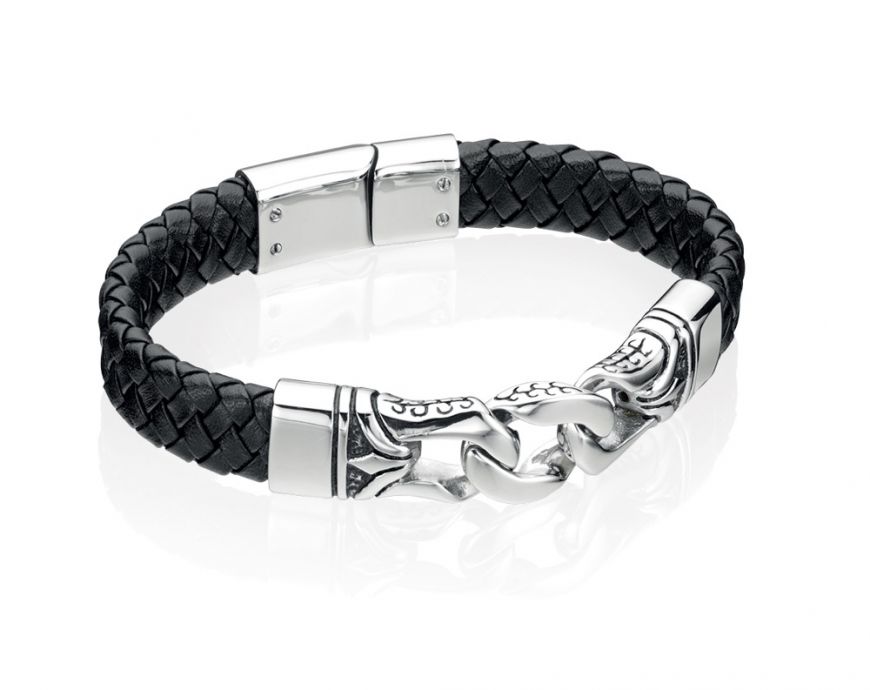 Fred Bennett Black Enamel & Leather Bracelet Men's Bracelets FRED BENNETT 