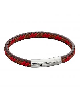 Fred Bennett Woven Red & Brown Leather Bracelet Men's Bracelets FRED BENNETT