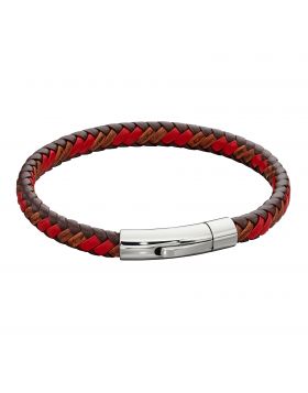 Fred Bennett Woven Red & Brown Leather Bracelet Men's Bracelets FRED BENNETT 