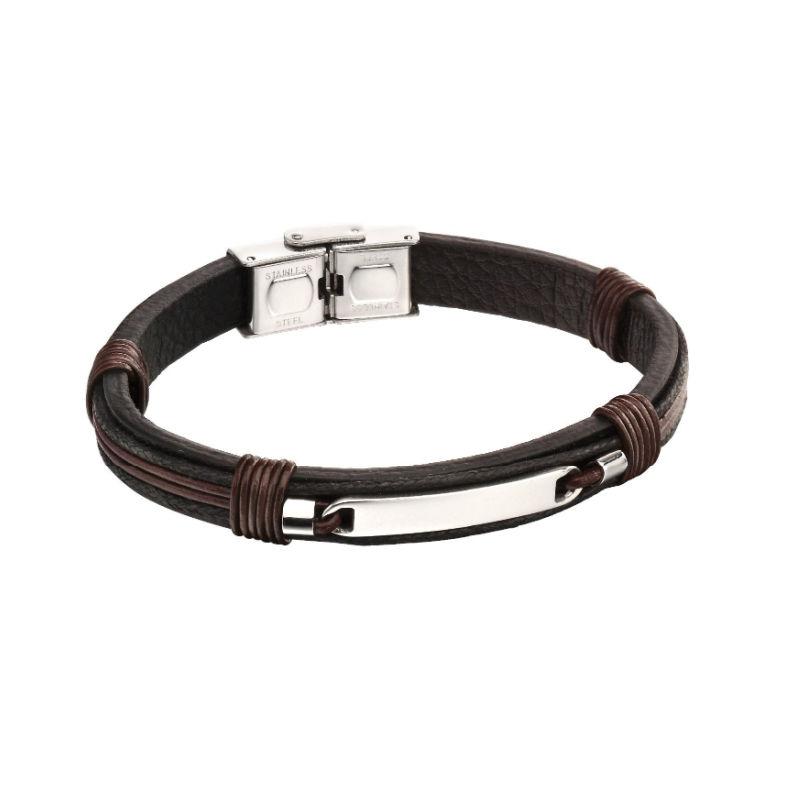 Fred Bennett Leather and Steel ID Bracelet Jewellery CARATHEA FRED BENNETT