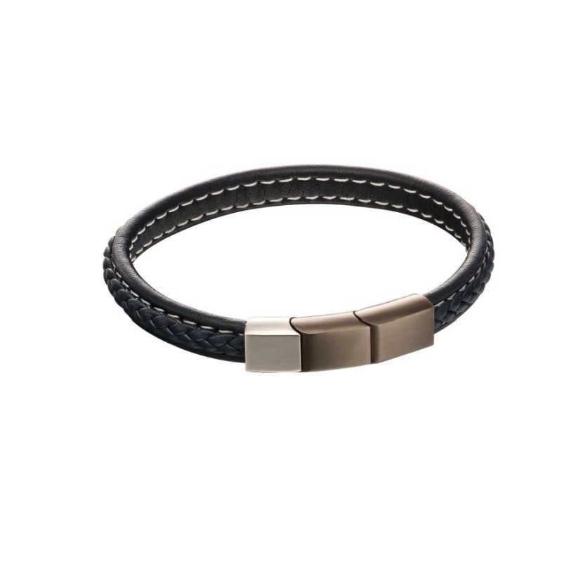 Men's Plaited Leather Bracelet in Navy Men's Bracelets FRED BENNETT 