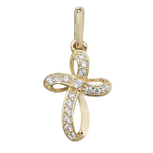 Gold with CZ Small Cross Pendant Jewellery Treasure House Limited 