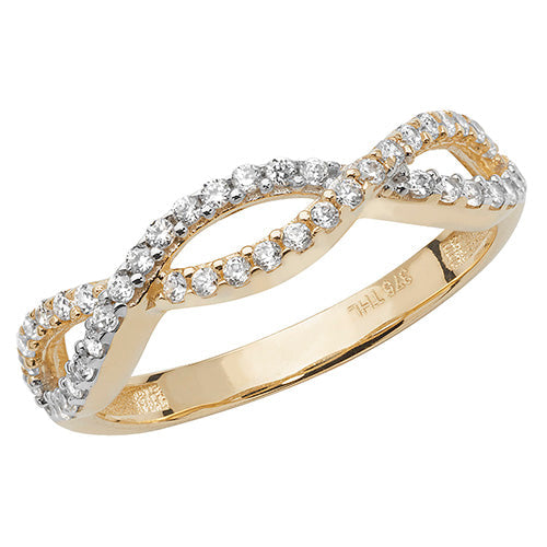 Gold and Cubic Zirconia Crossover Ring Rings Treasure House Limited L
