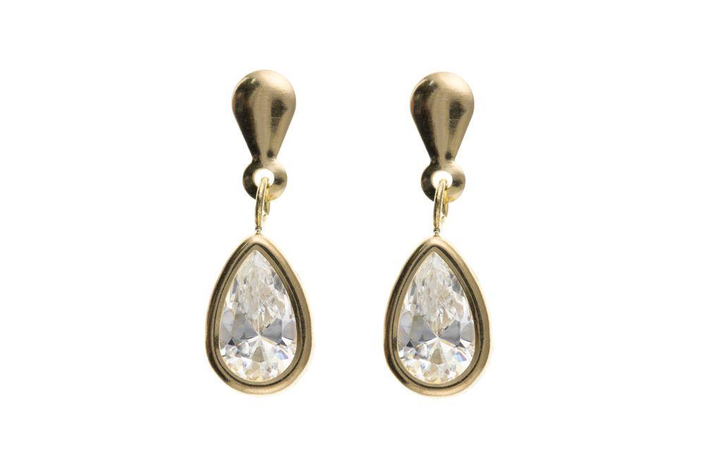 Gold Teardrop CZ Drop Earrings Earrings Ian Dunford 