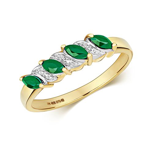 Gold Diamond and Marquise Cut Emerald Ring Rings Treasure House Limited J 