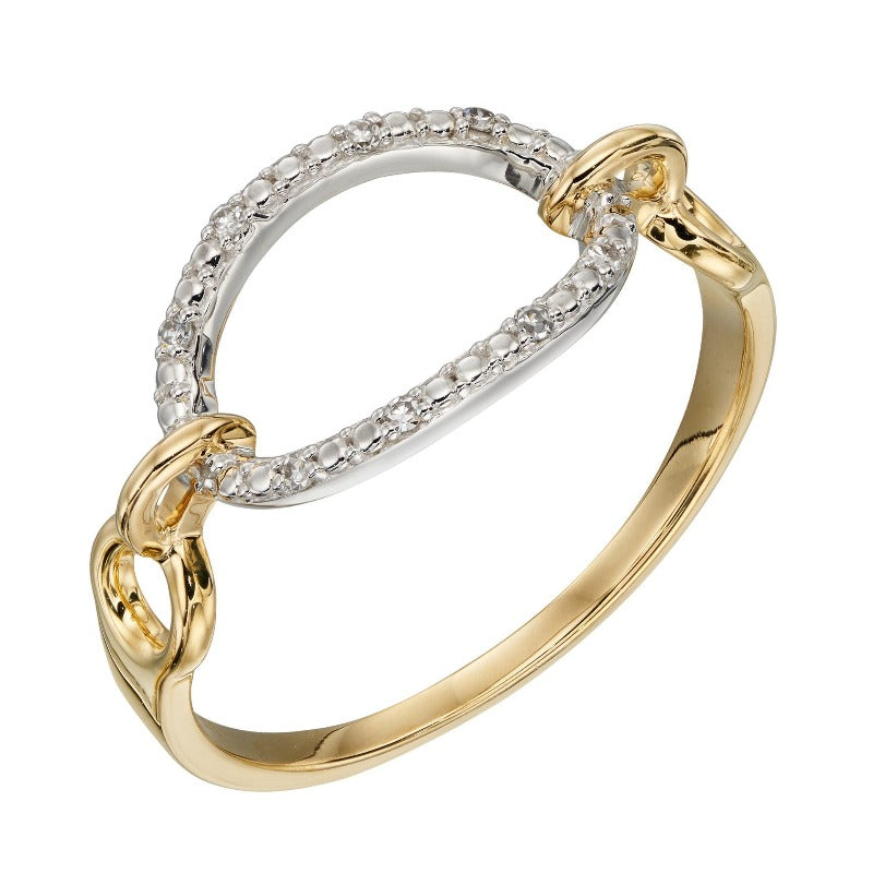 Gold and Diamond Open Oval Ring Rings -Carathea