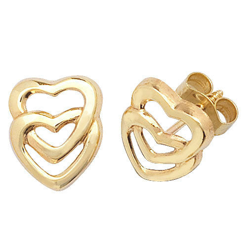 Gold Double Heart Stud Earrings Earrings Carathea