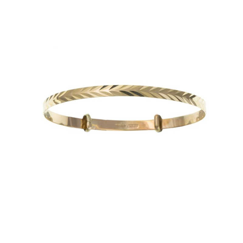 Solid Gold Childs Expanding Christening Bangle with Herringbone Design Bangles Ian Dunford
