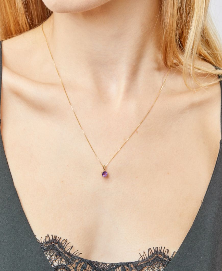 Gold February Birthstone Pendant - Amethyst Jewellery Gecko