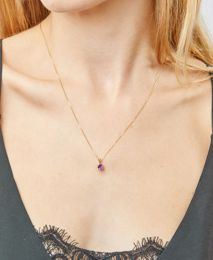 Gold February Birthstone Pendant - Amethyst Jewellery Gecko