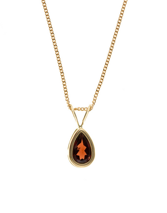 Gold and Garnet Teardrop Pendant Necklaces Carathea