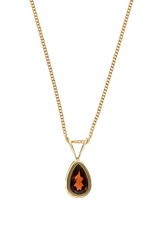 Gold and Garnet Teardrop Pendant Necklaces Carathea