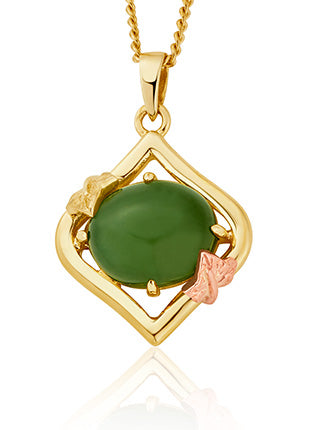 Green Jasper and gold ivy leaf necklace pendant Jewellery Carathea
