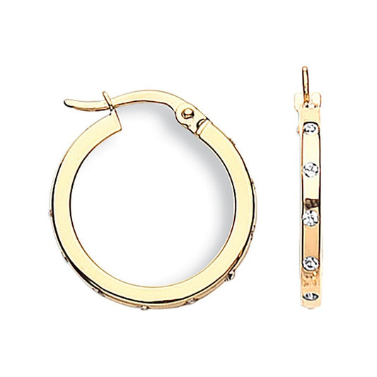 Gold Hoop Earrings with Intermittent CZ's Earrings Carathea