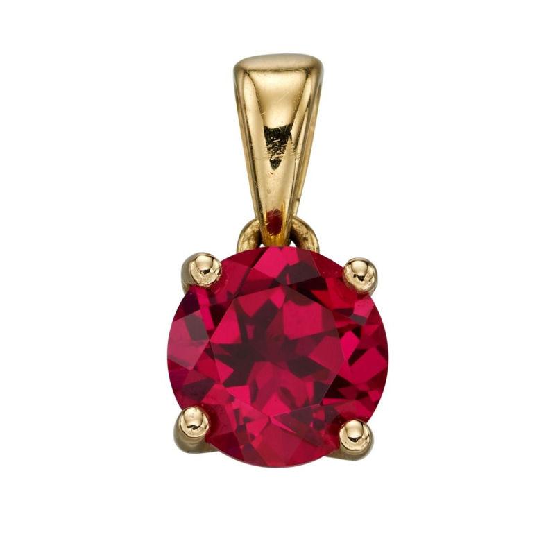 Gold July Birthstone Pendant - Created Ruby Jewellery Gecko 