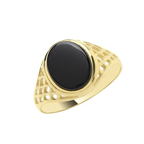 9ct Yellow Gold Men's Oval Signet Ring with Black Onyx Carathea 