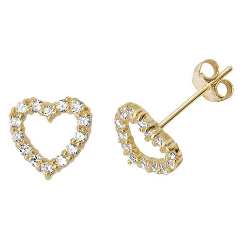 Gold Heart Earrings with CZ Earrings Treasure House Limited 