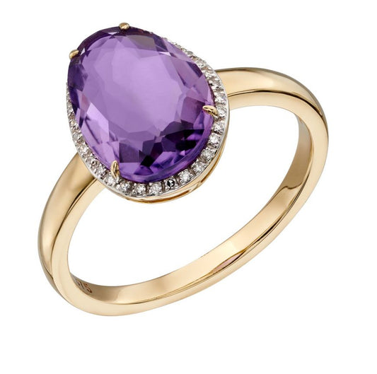 Gold Ring with Organic Amethyst and Diamond Surround Rings  Carathea